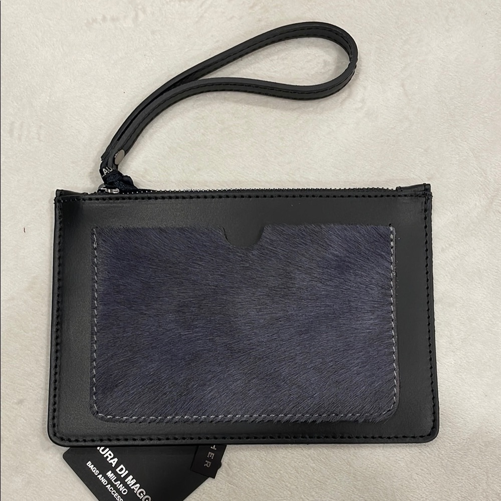 Black Leather Zippered Wristlet from Italy